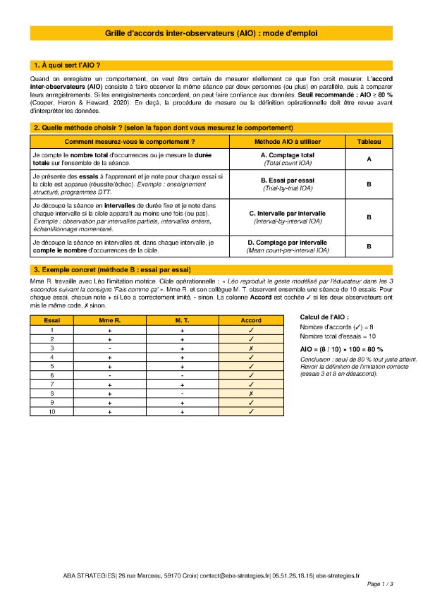 Grille d&rsquo;accords inter-observateurs (AIO)