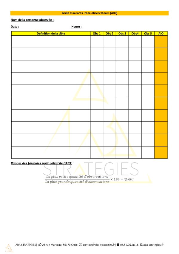 Grille d&rsquo;accord inter observateur (AIO) — définition