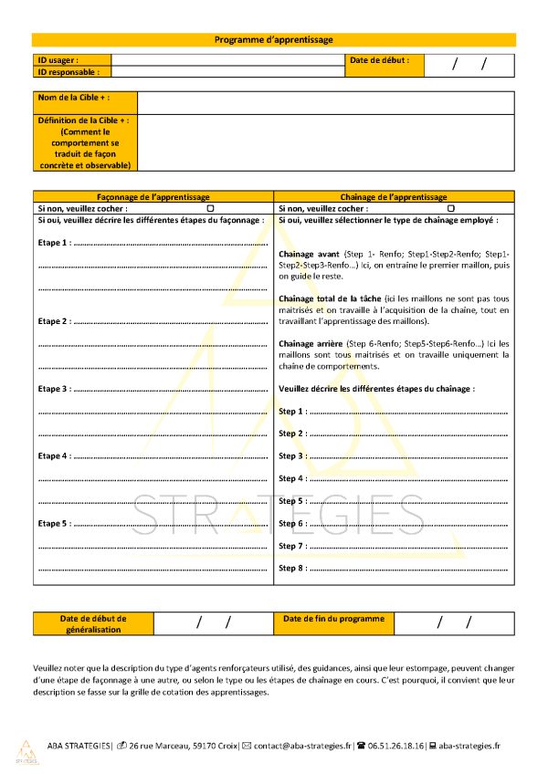 Programme d&rsquo;apprentissage