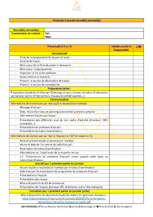 Protocole accueil nouvel(le) arrivant(e)